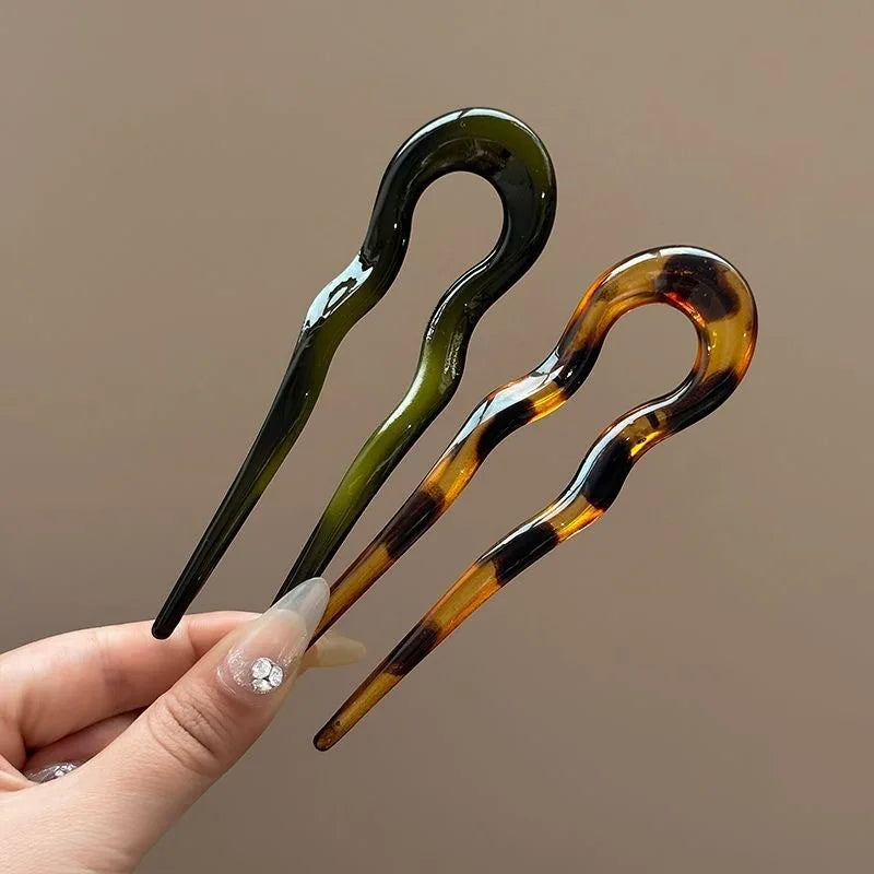 New U-Shaped Hair Fork Women Fashion Tortoiseshell Acetate Hairpin