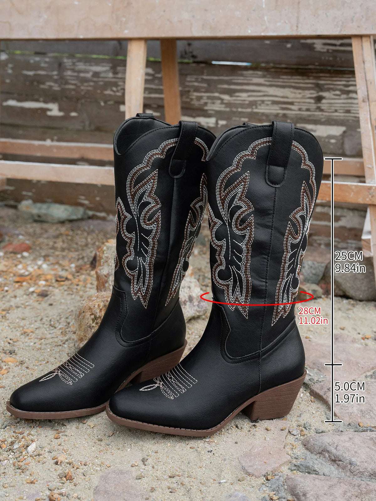 Cowboy Boots For Women Combat Riding Vintage Boots Chunky Block Heel