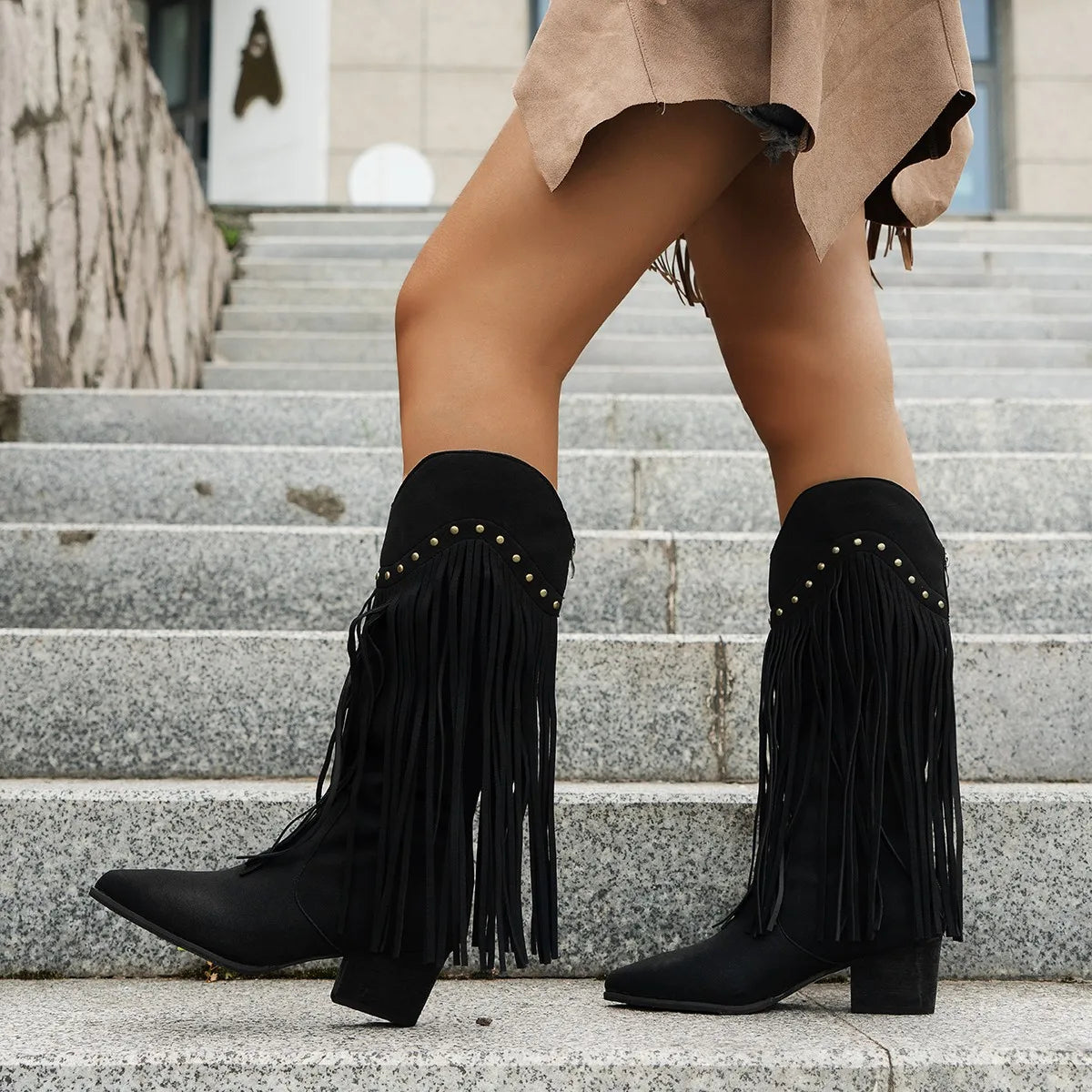 Plus Size 43 Women's Tassels Western Knee High Boots Cowboy Cowgirl