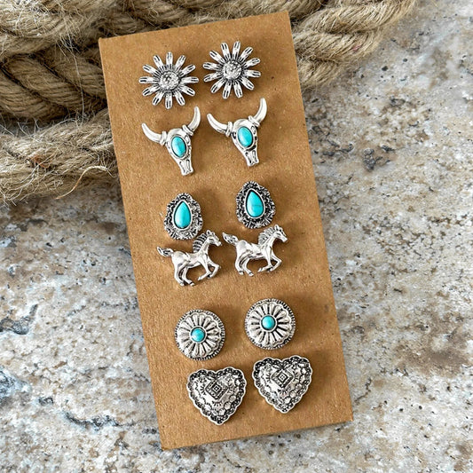 6pair/set New Retro Cowboy Cowgirl Western Hip-Hop Love Bull-Head