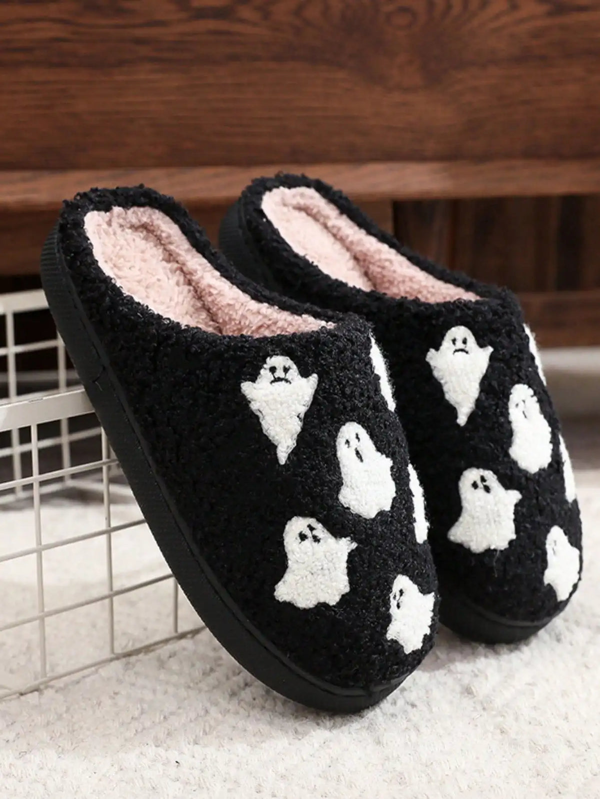 Halloween ghost-patterned warm indoor couple cotton slippers for men