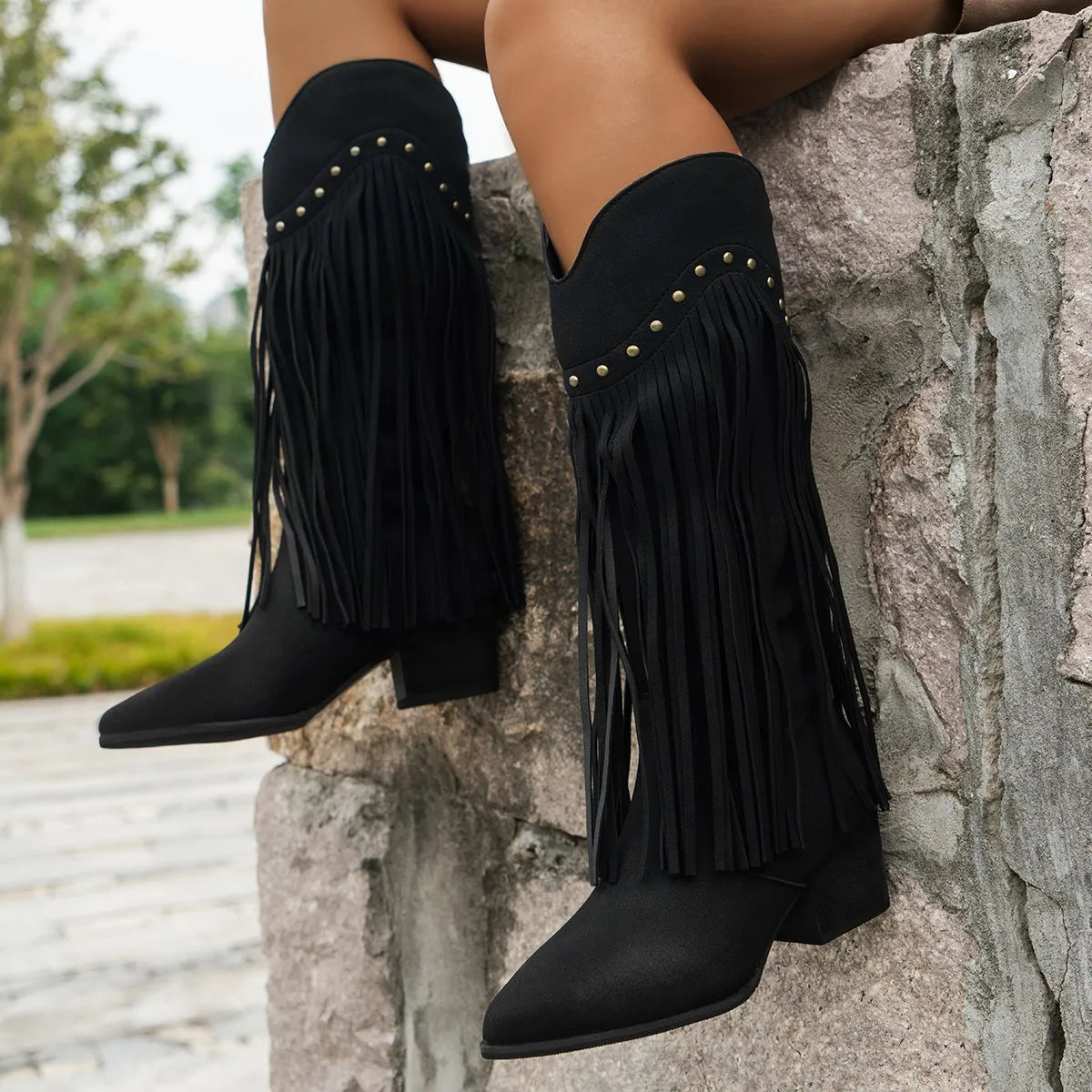 Plus Size 43 Women's Tassels Western Knee High Boots Cowboy Cowgirl