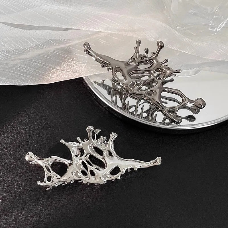 Punk Metal Hair Claw Clip for Thick Liquid Irregular Pattern Barrettes