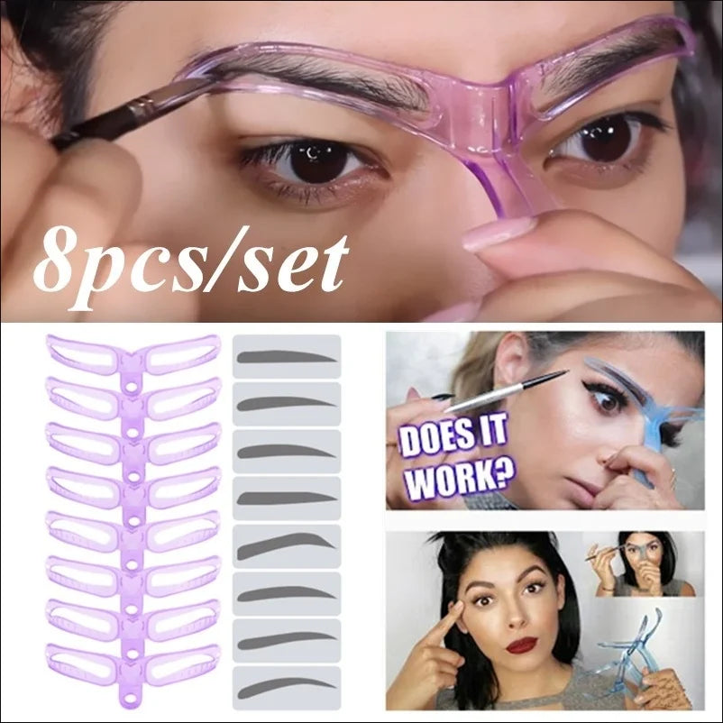 8 In 1 Reusable Eyebrow Stencil Beauty Makeup Brow Stamp Template