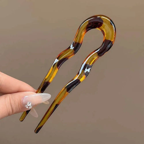 U-Shaped Hair Fork Fashion Tortoiseshell Acetate Hairpin Geometric