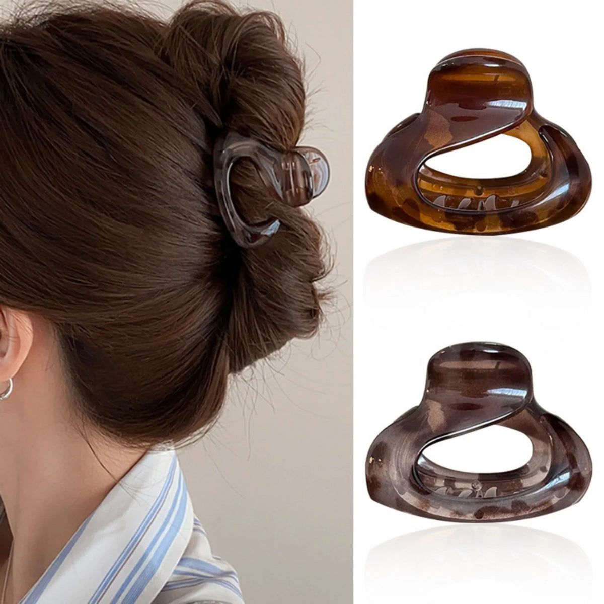 1PC Chic Tortoiseshell Hair Claws, 2 - Piece Set, Trendy Hair