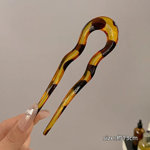 U-Shaped Hair Fork Fashion Tortoiseshell Acetate Hairpin Women