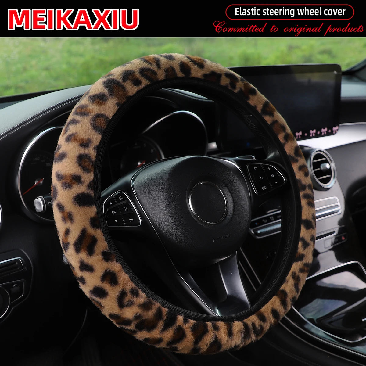 Leopard Print Fuzzy Steering Wheel Cover, Car Accessories