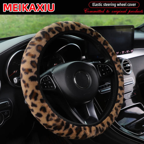 Leopard Print Fuzzy Steering Wheel Cover, Car Accessories