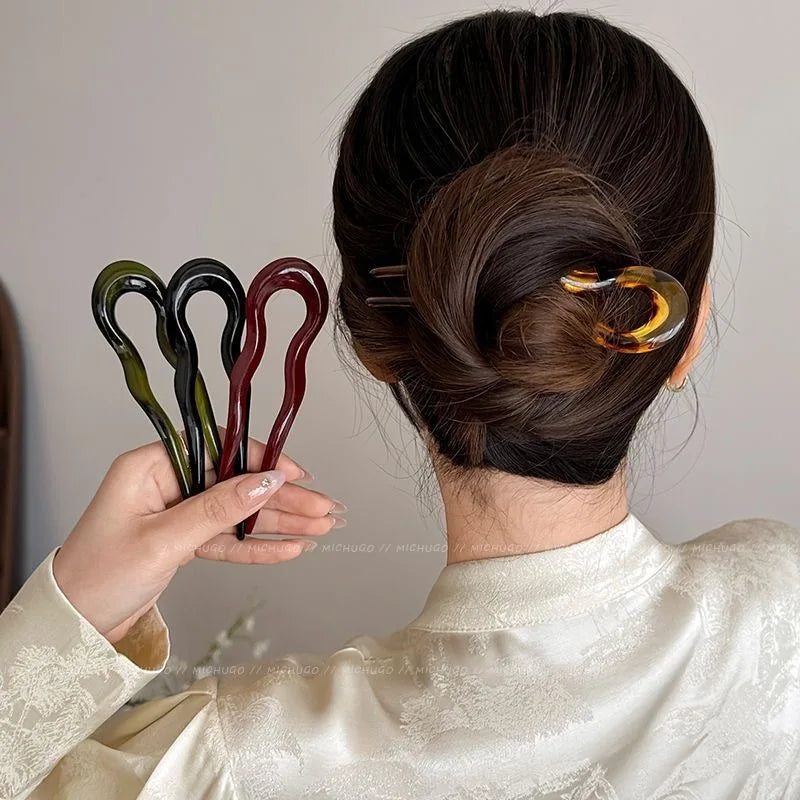 U-Shaped Hair Fork Fashion Tortoiseshell Acetate Hairpin Women