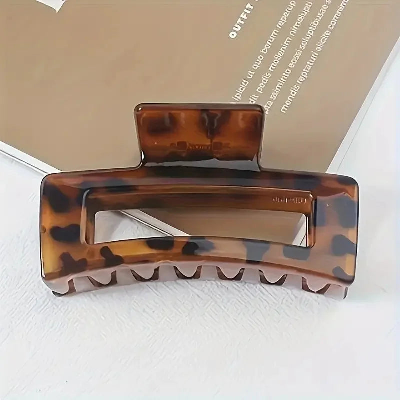 2Pcs Elegant Leopard Print Hair Claw Clips Rectangular Plastic Shark