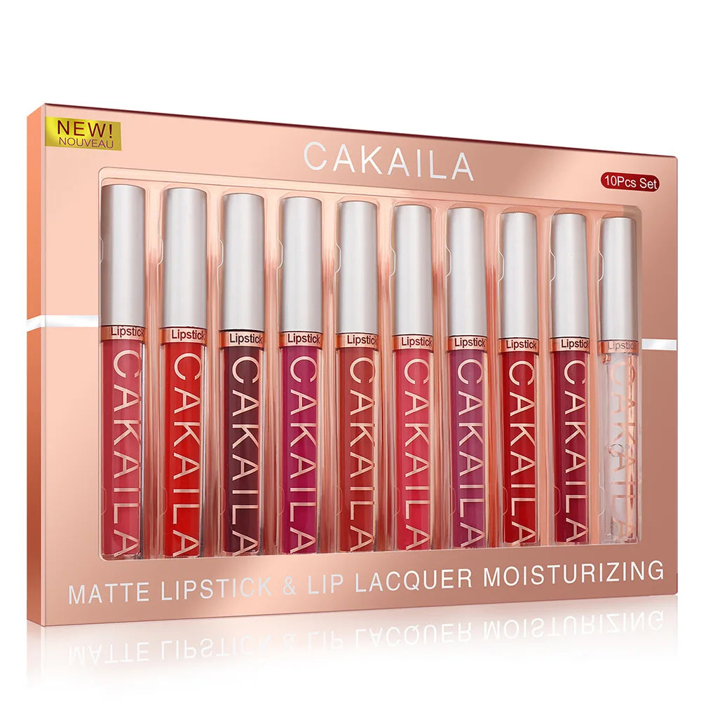 CAKAILA 10pcs/set Nude Lip Gloss Matte Velvet Lipstick Waterproof