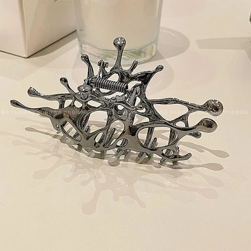 Punk Metal Hair Claw Clip for Thick Liquid Irregular Pattern Barrettes
