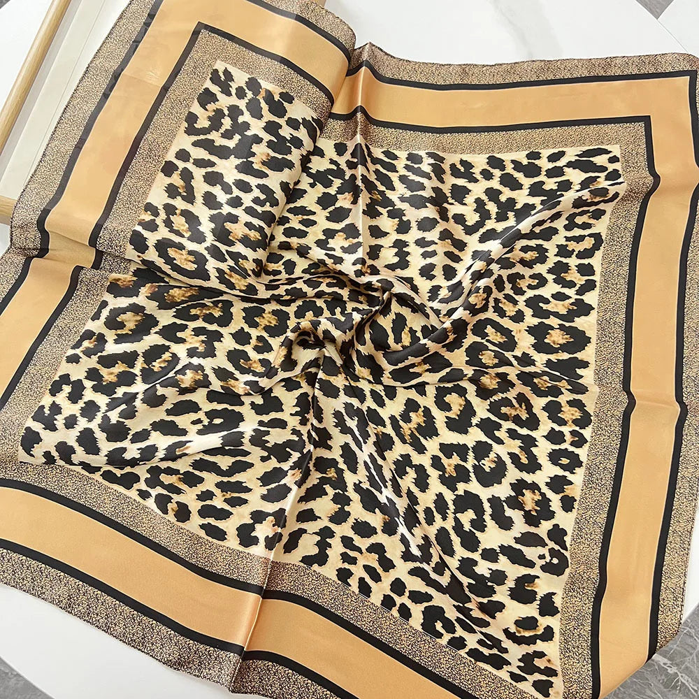 1pcs 70cm Leopard Print Silk Scarf for Women Imitation Silk Light