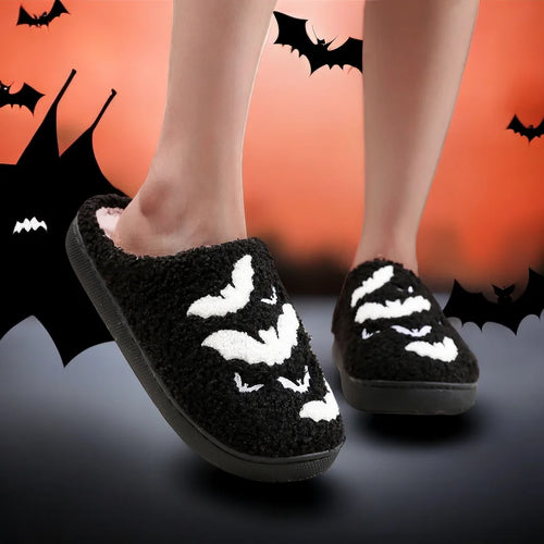 Halloween Bat Pattern Embroidered Plush Home Thick-Soled Comfortable