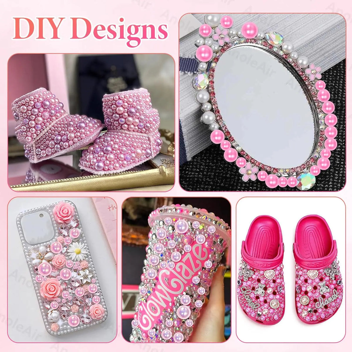 20g Random Mix Shapes for Bedazzling, Gems Pearls for Crafts Tumblers