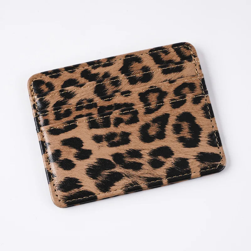 Unisex Fashion Leopard Print Card Wallet Bags PU Leather Business Id