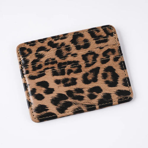 Unisex Fashion Leopard Print Card Wallet Bags PU Leather Business Id