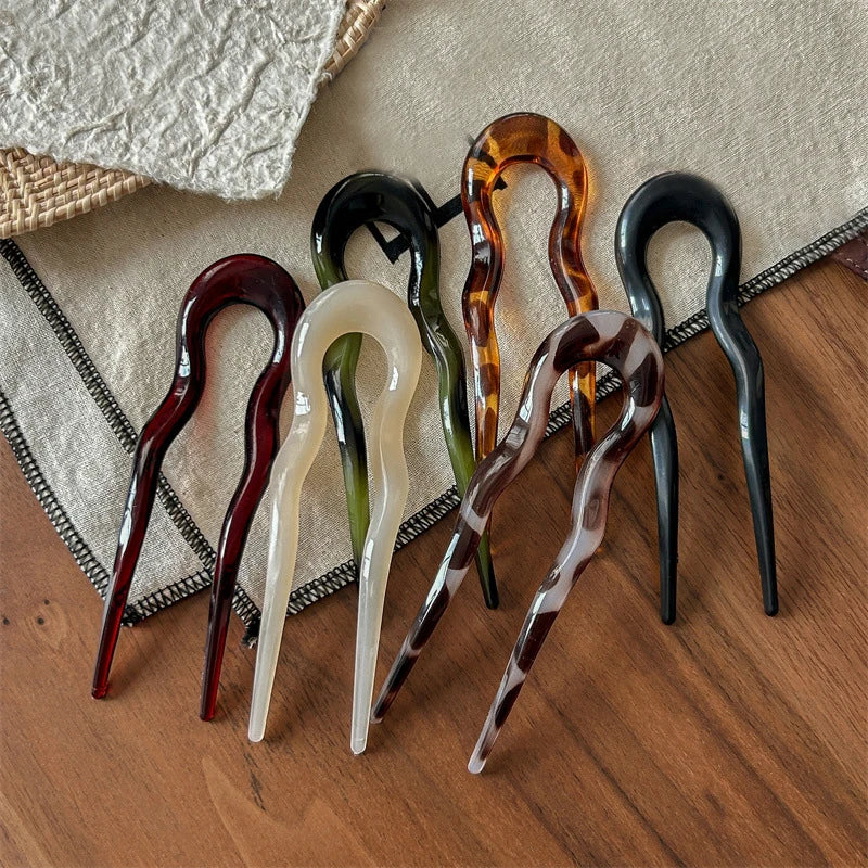 New U-Shaped Hair Fork Women Fashion Tortoiseshell Acetate Hairpin