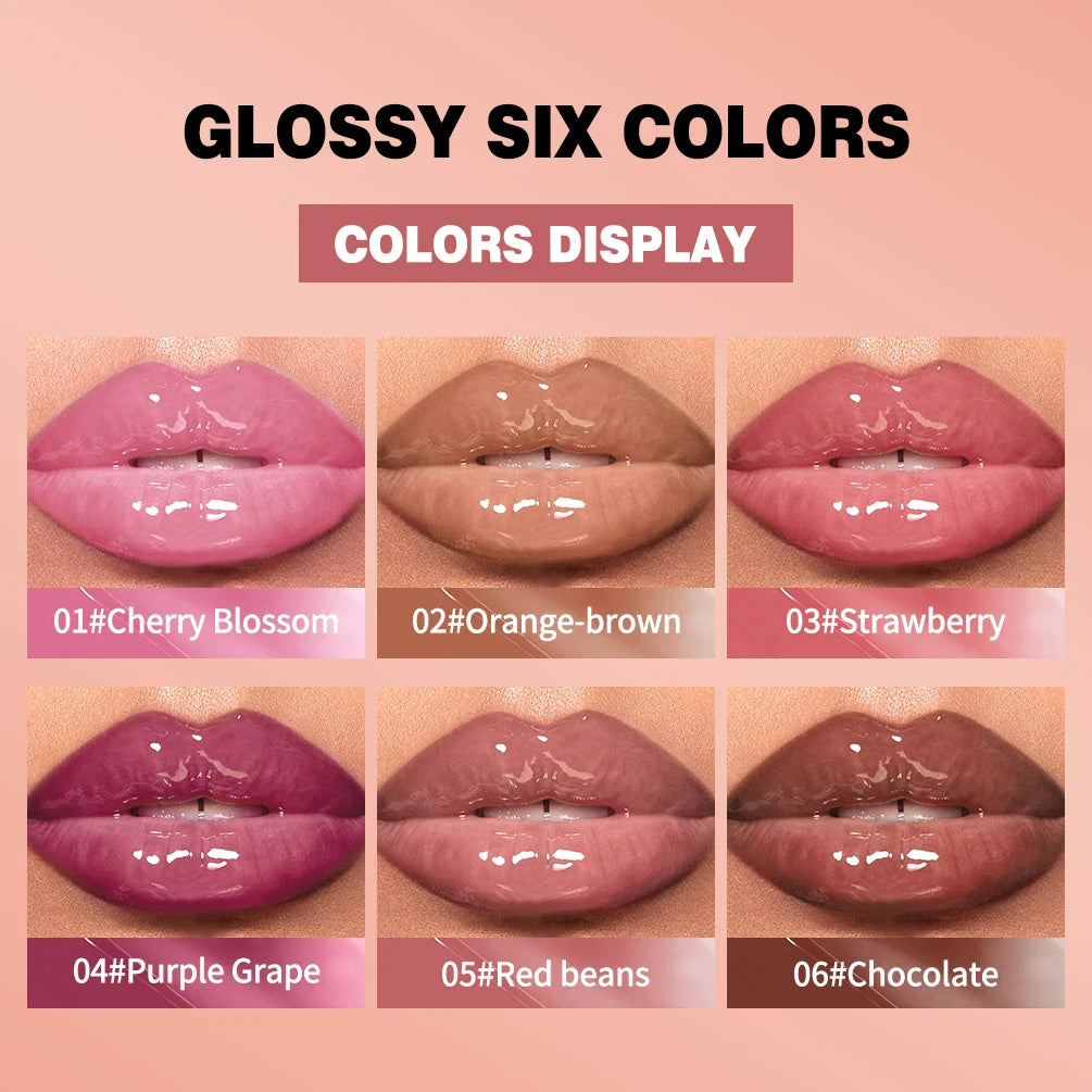 QIBEST 6 Colors Watery Crystal Jelly Lip Oil Balm Moisturizing