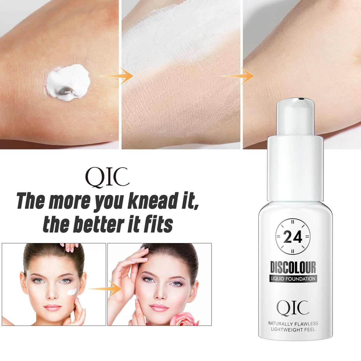 QIC 30ML Foundation Color Changing Makeup Base Nude Face Full Cover