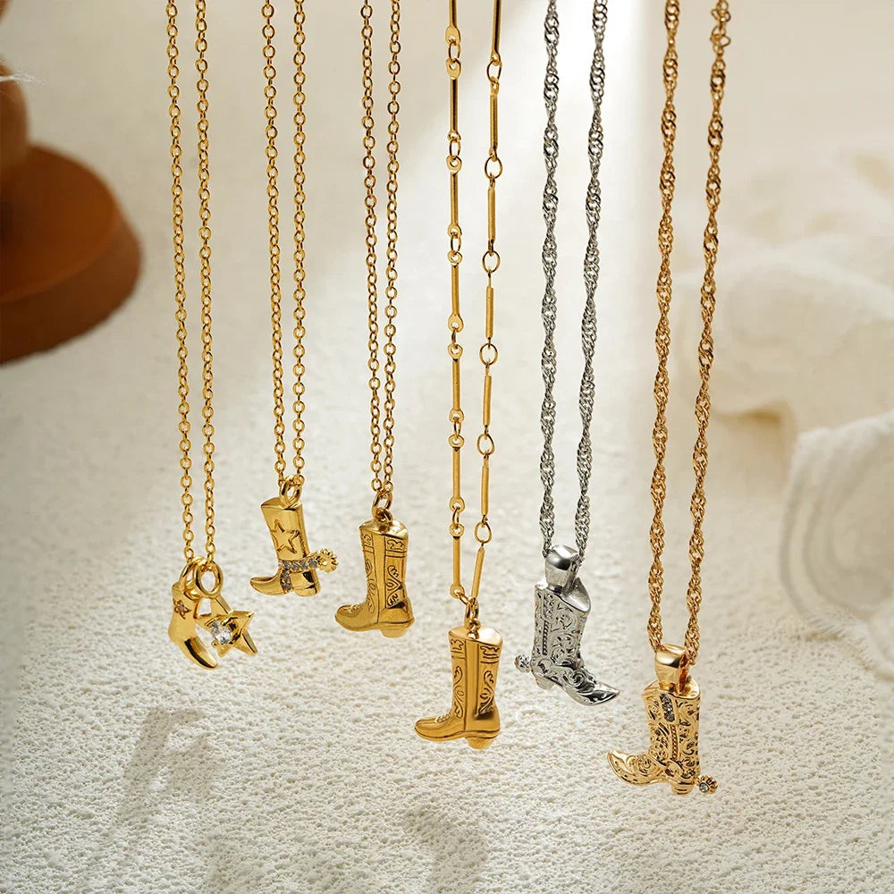 316 Stainless Steel Waterproof Denim Boots Pendant Necklace Cool
