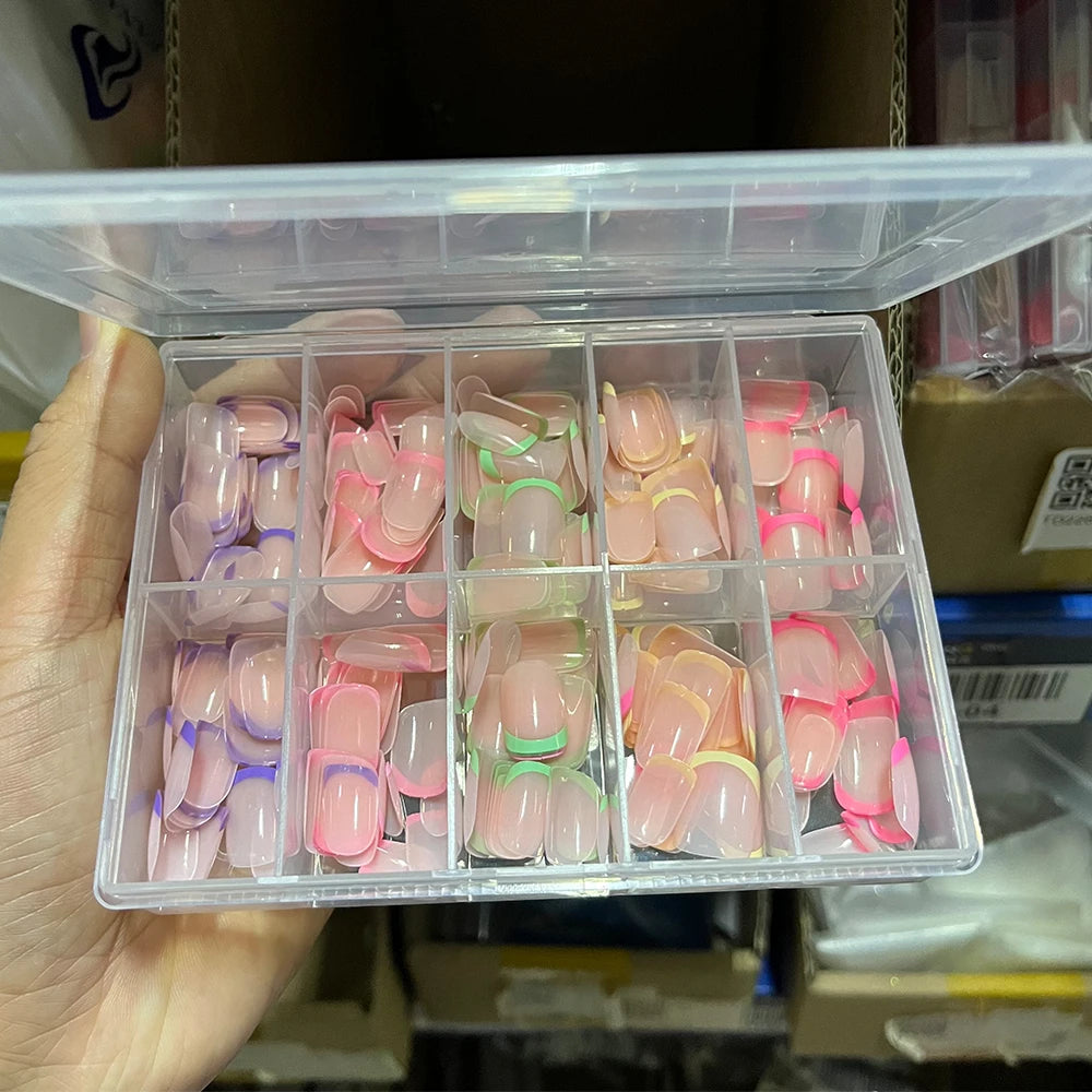240/120Pcs Colorful French Short Square False Nails Full Cover Fake