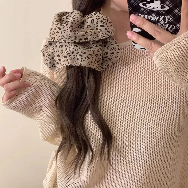 Vintage Leopard Print Large Scrunchie For Women Girls Sweet Hair