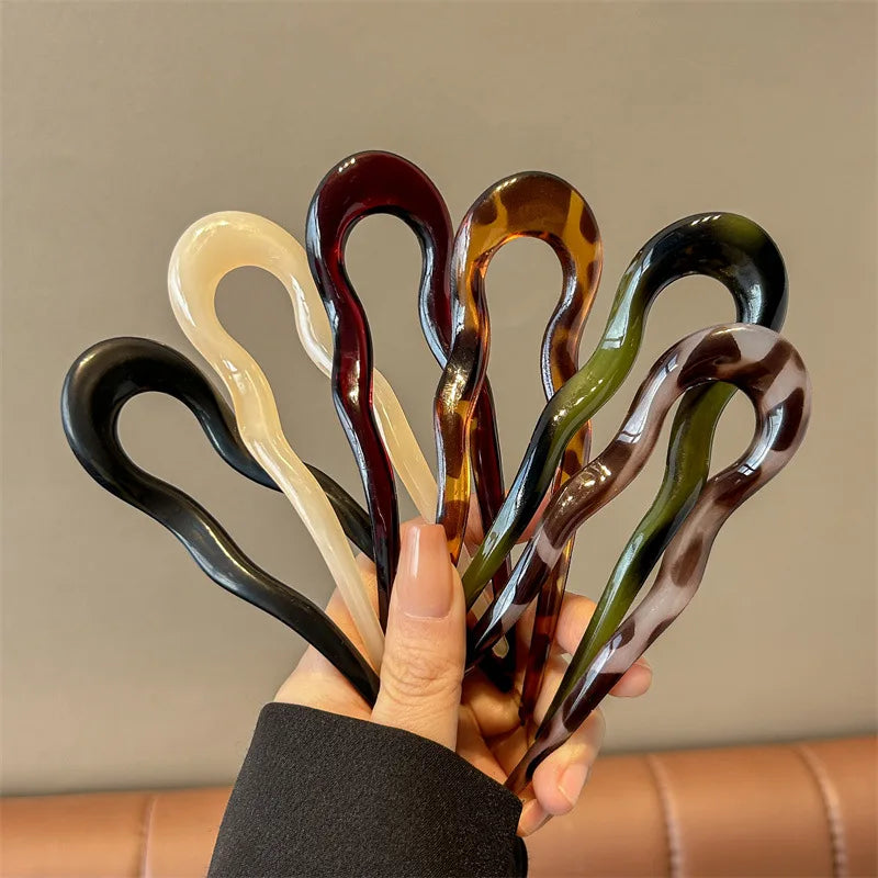 New U-Shaped Hair Fork Women Fashion Tortoiseshell Acetate Hairpin