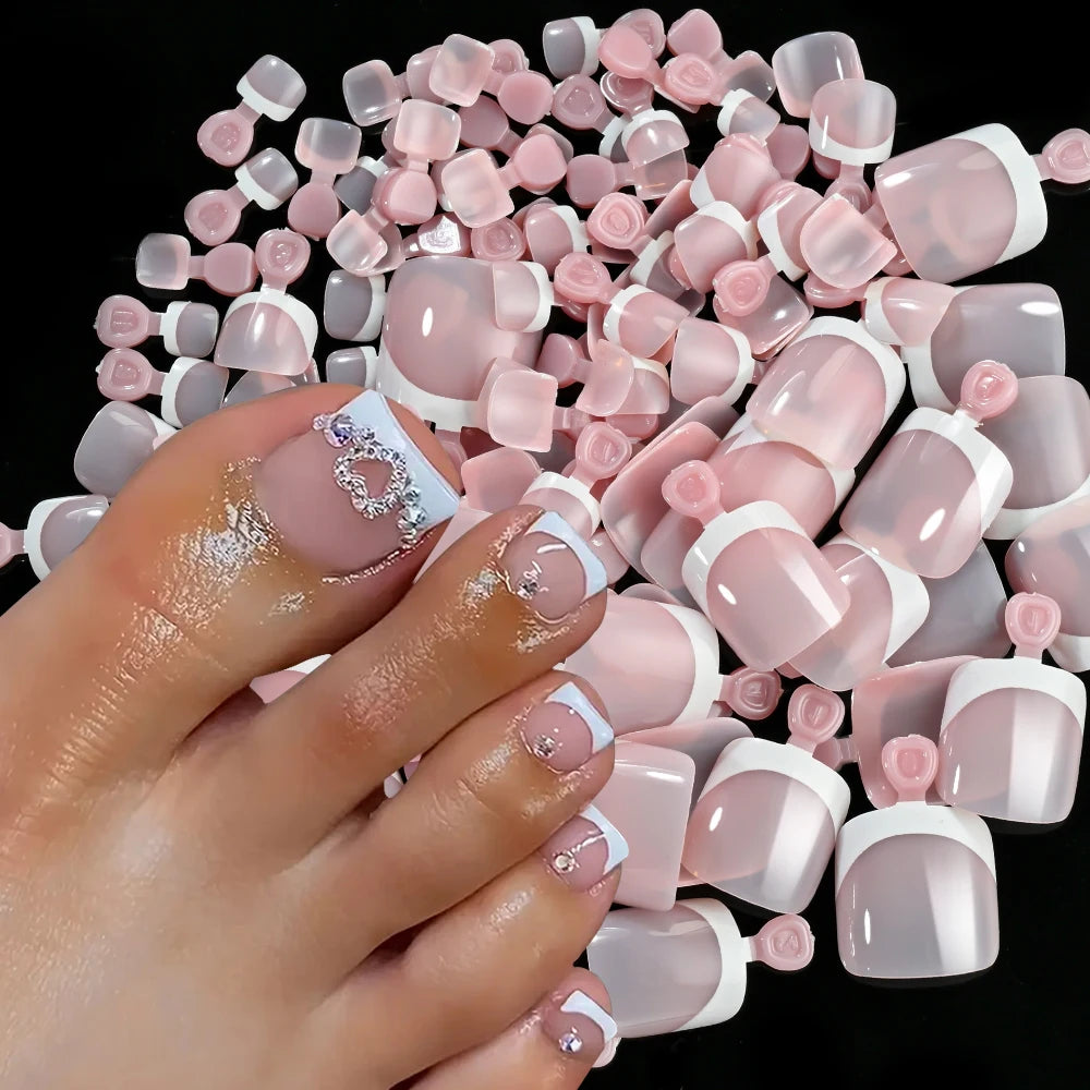 120Pcs 9-Colors French Fake Toenails Summer Short Sqaure Press On Toe
