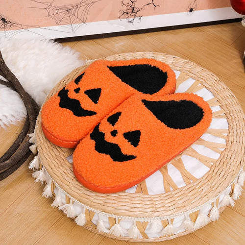 Cozy Halloween Pumpkin Slippers Women Soft Plush Non Slip Indoor