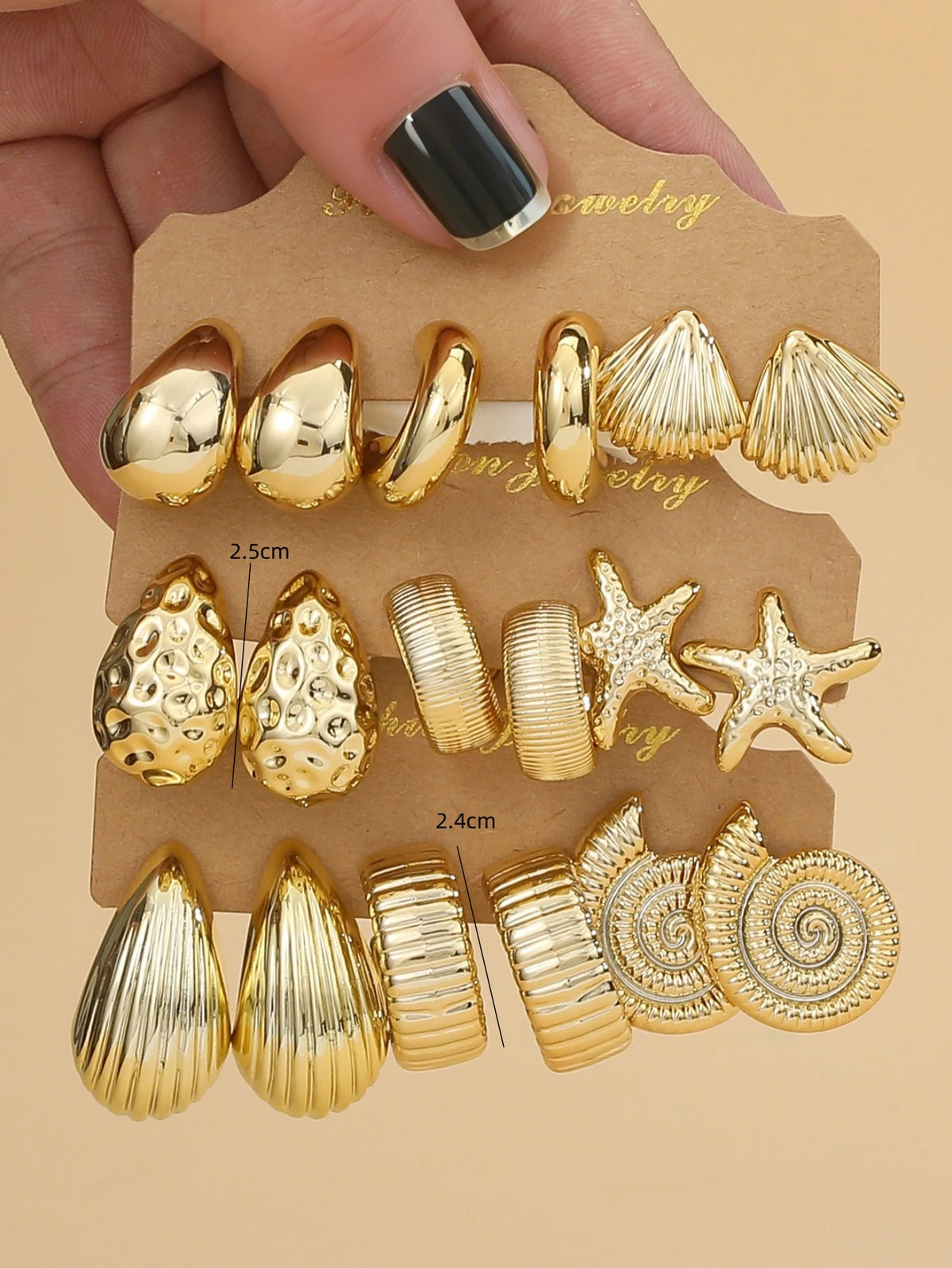 3PAIRS-6PAIRS/Set Fashionable &Golden Starfish, Seashell, Smooth Water