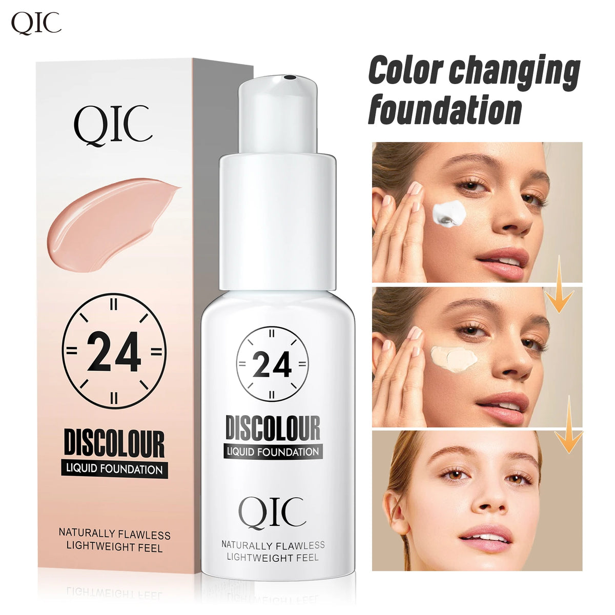 QIC 30ML Foundation Color Changing Makeup Base Nude Face Full Cover
