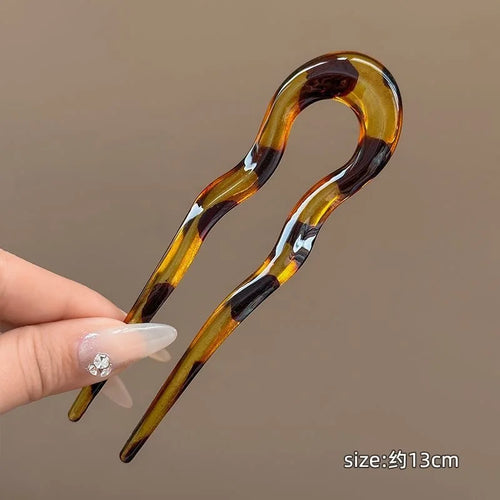 New U-Shaped Hair Fork Women Fashion Tortoiseshell Acetate Hairpin