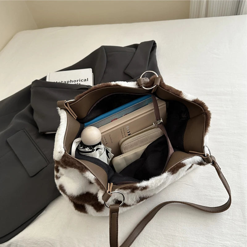 Large Capacity Shopper Bags For Women Winter Travel Tote Bag Cow