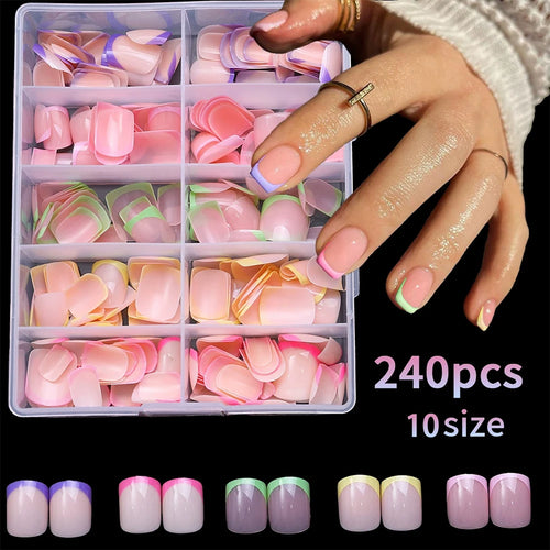 240/120Pcs Colorful French Short Square False Nails Full Cover Fake