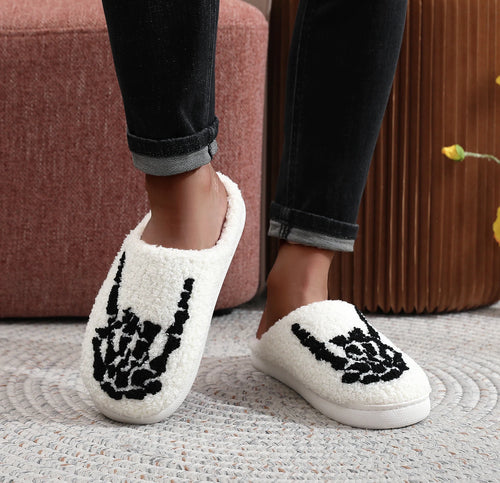 Skull Finger Pattern Skull Embroider Plush Home Thick-Soled