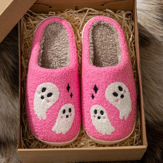 Halloween Slippers Women's Winter Pink Cute Ghost Indoor Cartoon
