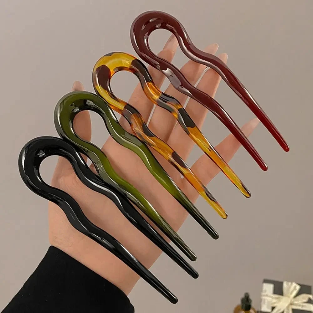 U-Shaped Hair Fork Fashion Tortoiseshell Acetate Hairpin Geometric