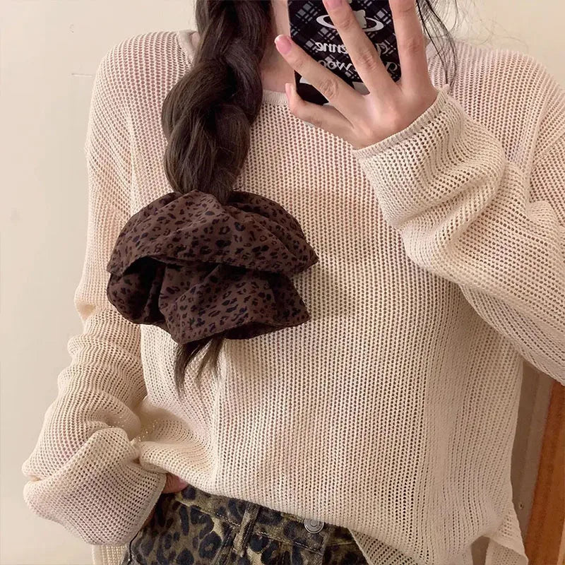 Vintage Leopard Print Large Scrunchie For Women Girls Sweet Hair