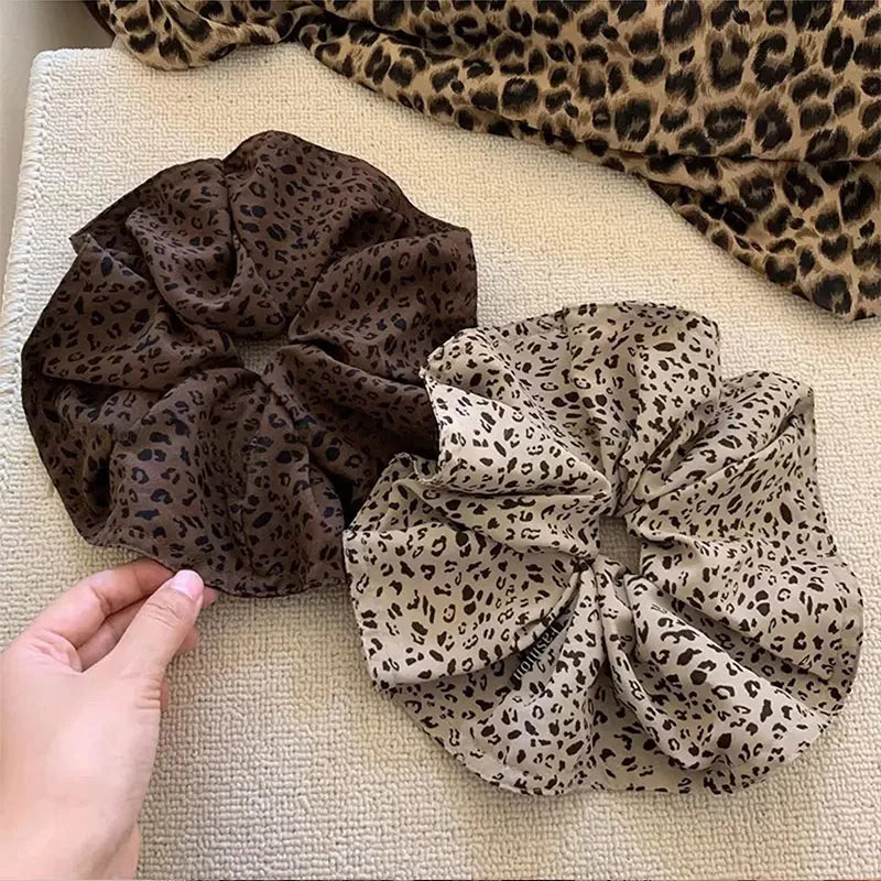 Vintage Leopard Print Large Scrunchie For Women Girls Sweet Hair
