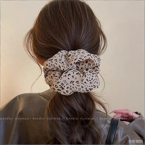 Vintage Leopard Print Large Scrunchie For Women Girls Sweet Hair