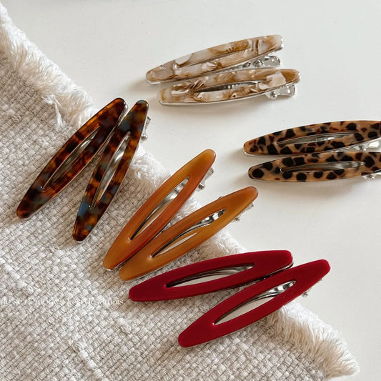 2pcs/set Acetate Hair Clips Hollowed Oval Geometric Barrettes Side