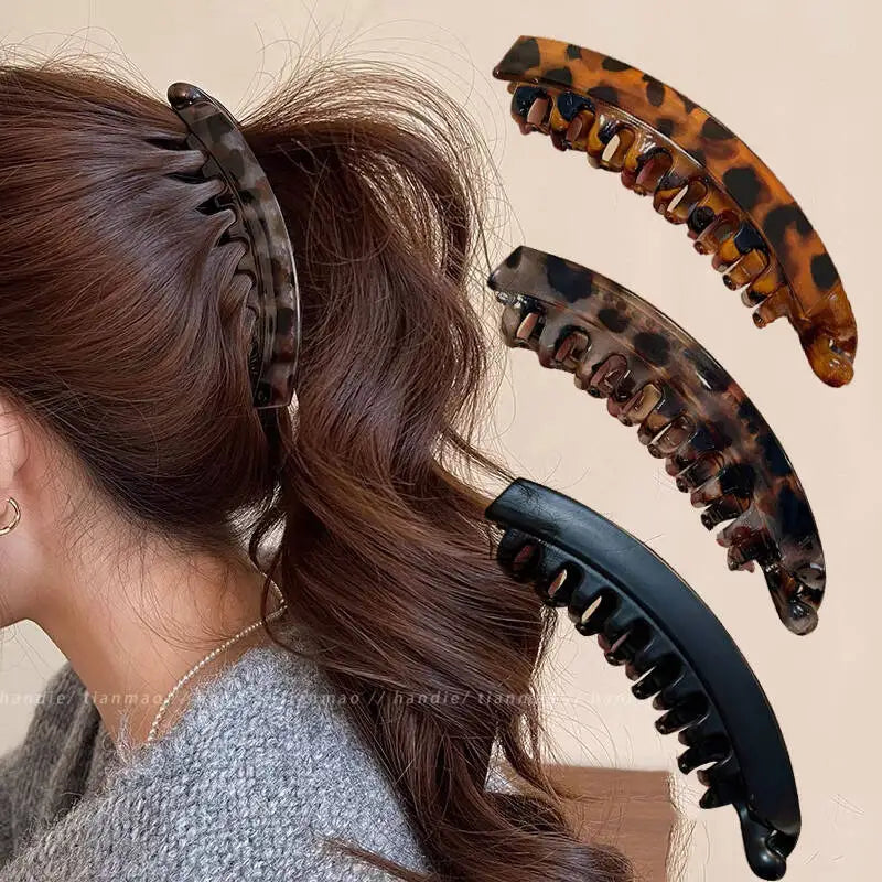 1/3 Pcs Tortoiseshell Banana Hair Clip Fish Shaped Hairpin Women
