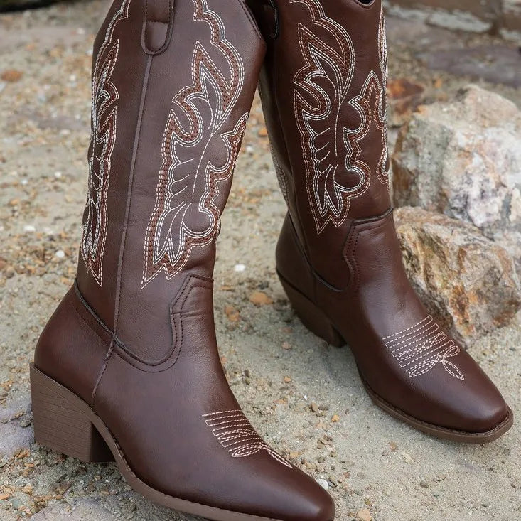 Cowboy Boots For Women Combat Riding Vintage Boots Chunky Block Heel