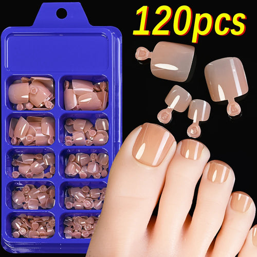 120Pcs 9-Colors French Fake Toenails Summer Short Sqaure Press On Toe