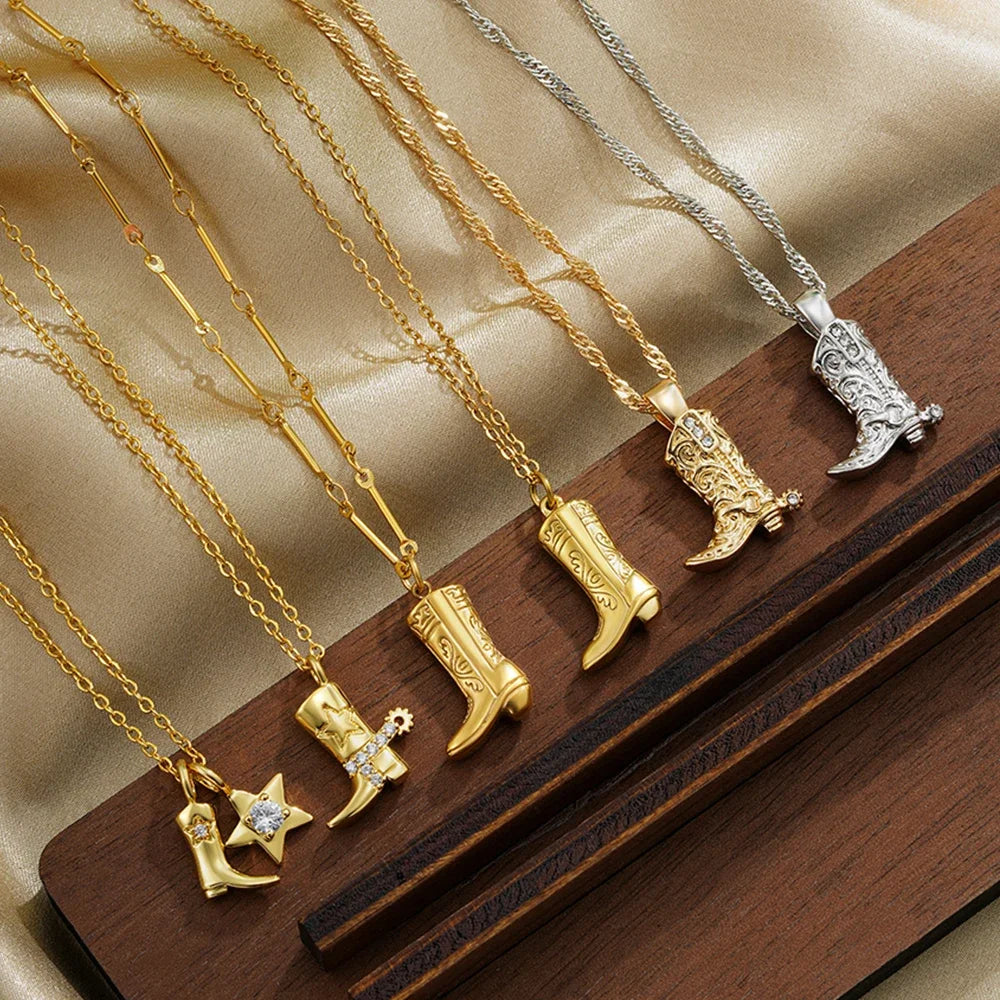 316 Stainless Steel Waterproof Denim Boots Pendant Necklace Cool