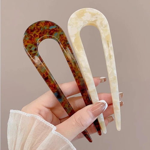 U-Shaped Hair Fork Fashion Tortoiseshell Acetate Hairpin Women