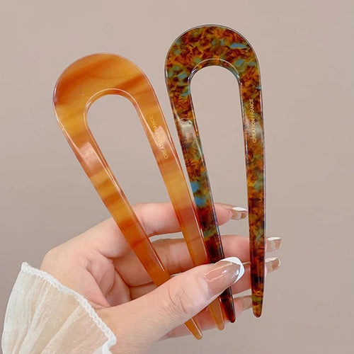U-Shaped Hair Fork Fashion Tortoiseshell Acetate Hairpin Women