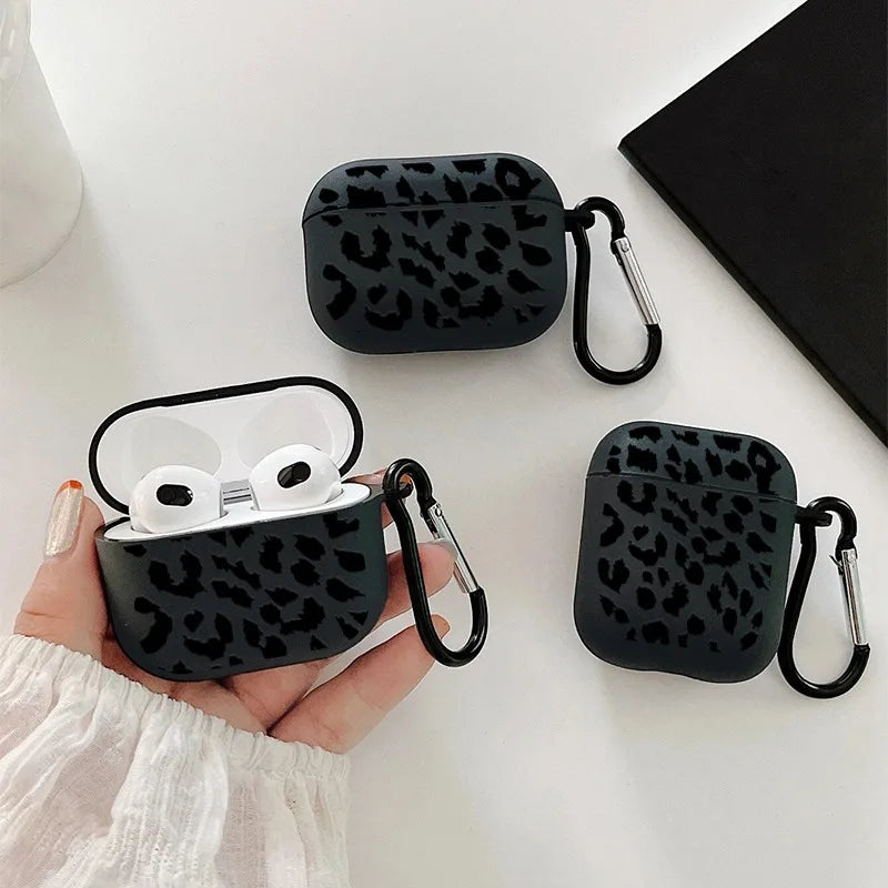 Black Leopard Print Earphone Case for Airpods Pro 3/Pro 2/Pro Silicone